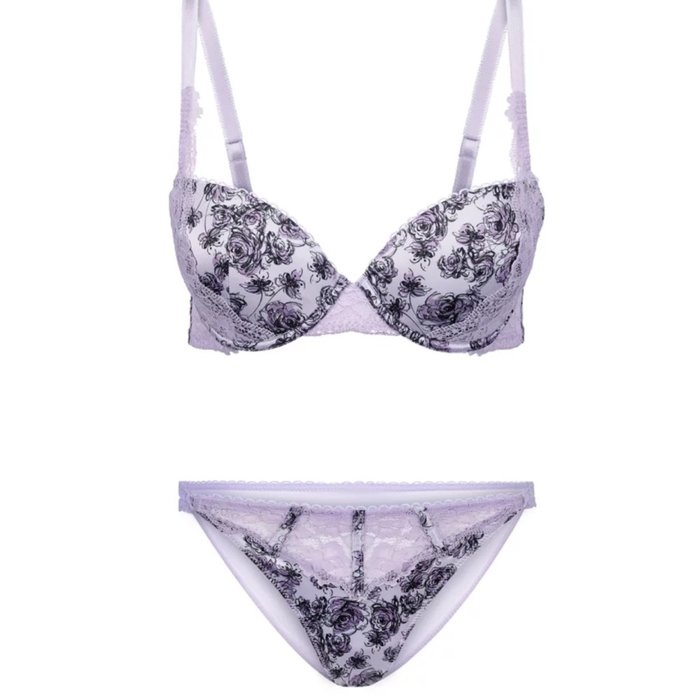 Adore Me Lavender and Black Floral Bra Set
